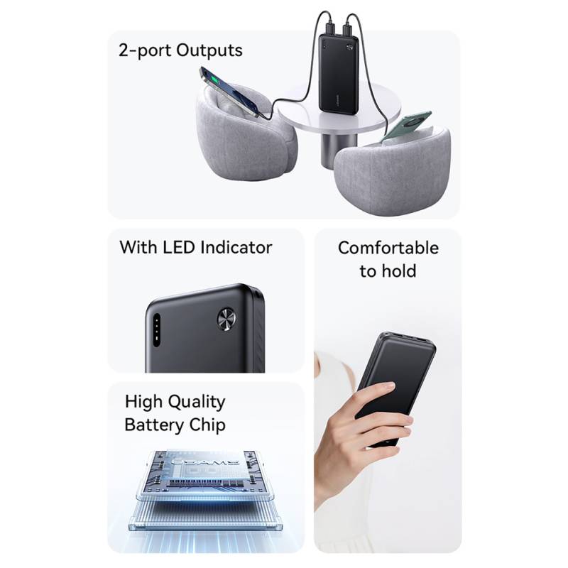 USAMS power bank CD253, 2x θύρες εξόδου, 10000mAh, 10W, λευκό – φωτογραφία 5
