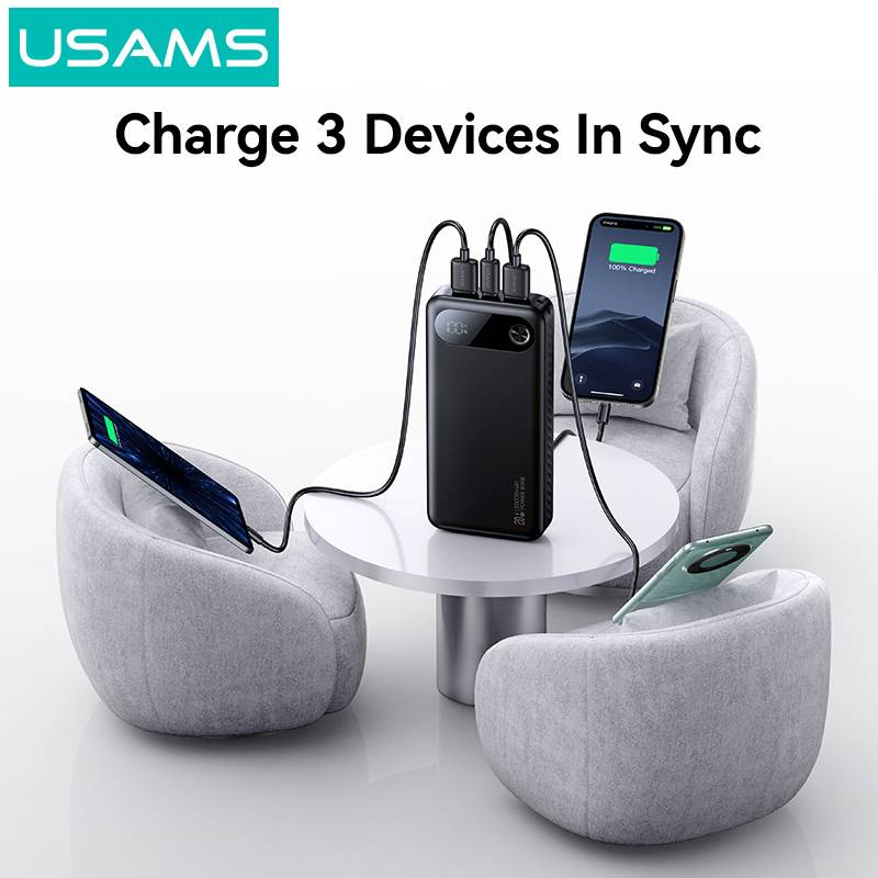 USAMS power bank CD251 με οθόνη, 3x θύρες εξόδου, 20000mAh, PD20W, λευκό – φωτογραφία 3