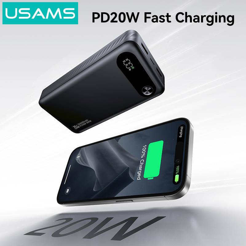 USAMS power bank CD251 με οθόνη, 3x θύρες εξόδου, 20000mAh, PD20W, λευκό – φωτογραφία 4