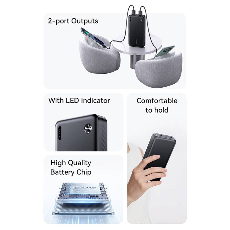 USAMS power bank CD254, 2x θύρες εξόδου, 20000mAh, 10W, μαύρο – φωτογραφία 5