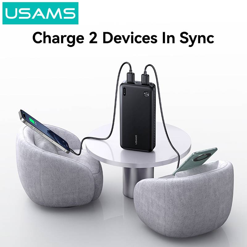 USAMS power bank CD254, 2x θύρες εξόδου, 20000mAh, 10W, λευκό – φωτογραφία 3