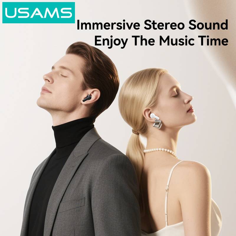 USAMS earphones με θήκη φόρτισης E05, True Wireless, BT 6.0, μαύρα – φωτογραφία 3