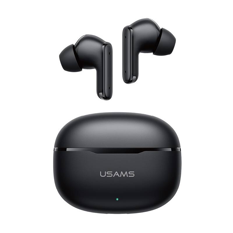 USAMS earphones με θήκη φόρτισης E05, True Wireless, BT 6.0, μαύρα