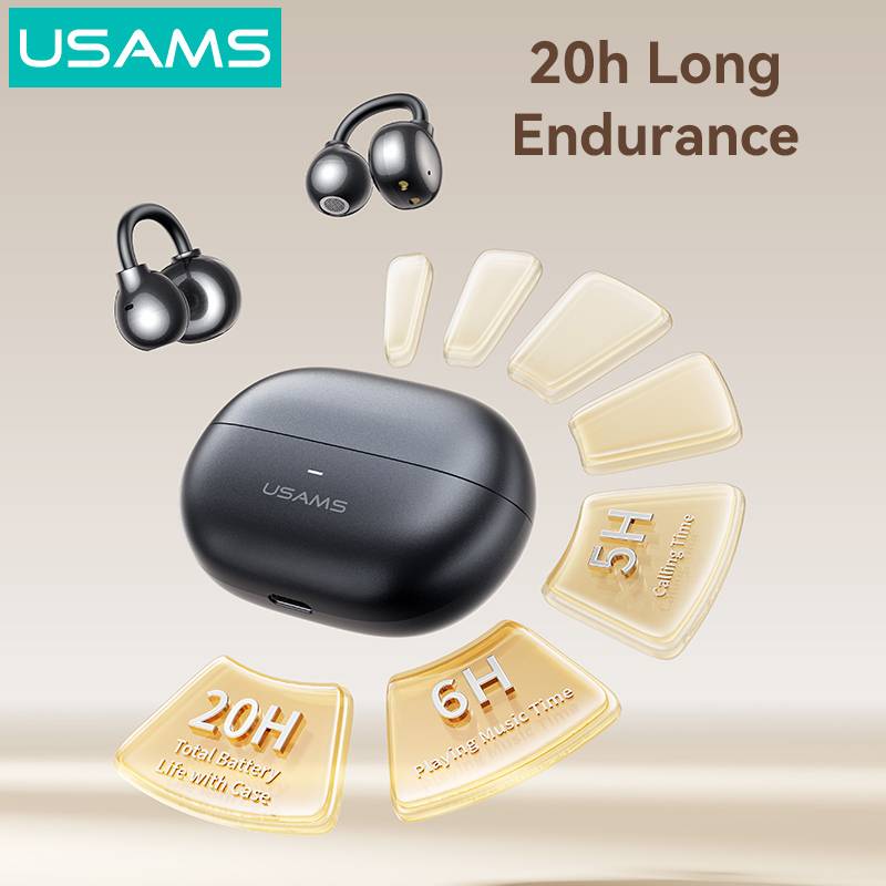 USAMS earphones με θήκη φόρτισης Echo R02, OWS, Φ11mm, 50/300mAh, μαύρα – φωτογραφία 5