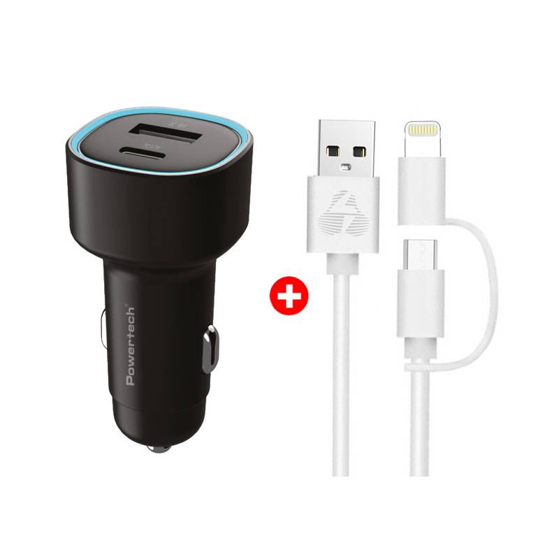 Powertech φορτιστής αυτοκινήτου με καλώδιο MFi USB σε micro USB/Lightning BNDL-0207, USB & USB-C, 85W, μαύρο/λευκό Powertech φορτιστής αυτοκινήτου με καλώδιο MFi USB σε micro USB/Lightning BNDL-0207, USB & USB-C, 85W, μαύρο/λευκό