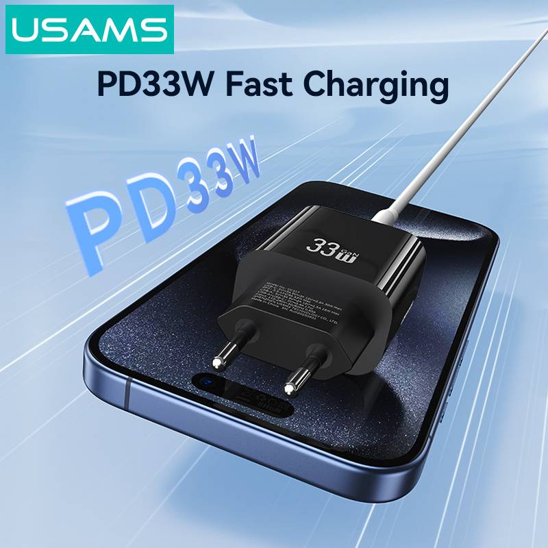 USAMS φορτιστής τοίχου CC317, USB & USB-C, 33W, GaN, μαύρος – φωτογραφία 2