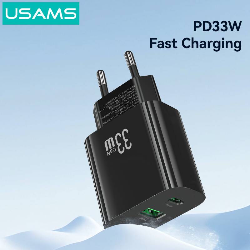 USAMS φορτιστής τοίχου CC317, USB & USB-C, 33W, GaN, μαύρος – φωτογραφία 4