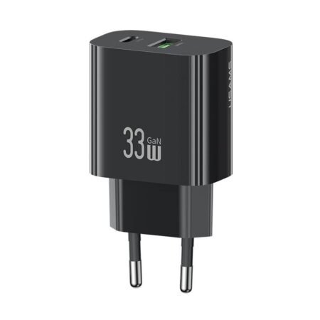 USAMS φορτιστής τοίχου CC317, USB & USB-C, 33W, GaN, μαύρος