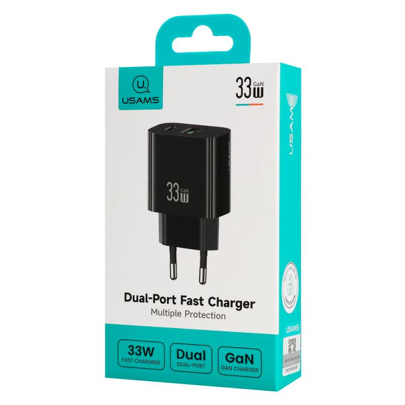 USAMS φορτιστής τοίχου CC317, USB & USB-C, 33W, GaN, μαύρος – φωτογραφία 6