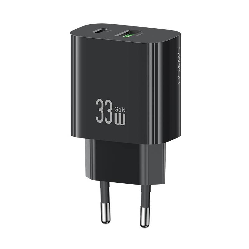 USAMS φορτιστής τοίχου CC317, USB & USB-C, 33W, GaN, μαύρος