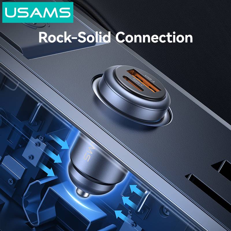 USAMS φορτιστής αυτοκινήτου CC322, USB & USB-C, 30W, γκρι – φωτογραφία 2