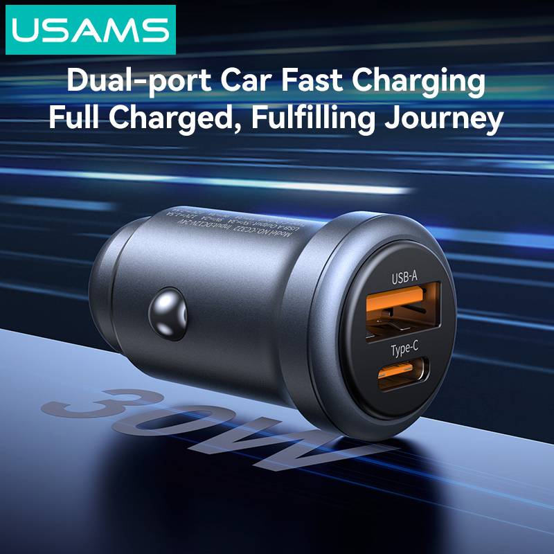 USAMS φορτιστής αυτοκινήτου CC322, USB & USB-C, 30W, γκρι – φωτογραφία 3