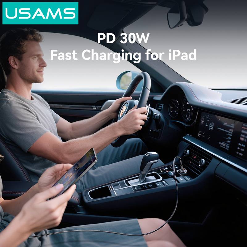 USAMS φορτιστής αυτοκινήτου CC322, USB & USB-C, 30W, γκρι – φωτογραφία 4