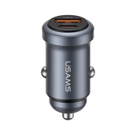 USAMS φορτιστής αυτοκινήτου CC322, USB & USB-C, 30W, γκρι