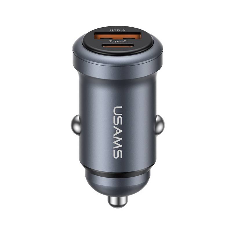 USAMS φορτιστής αυτοκινήτου CC322, USB & USB-C, 30W, γκρι USAMS φορτιστής αυτοκινήτου CC322, USB & USB-C, 30W, γκρι