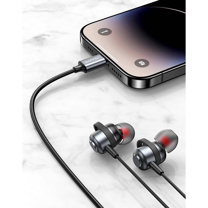 USAMS earphones με μικρόφωνο US-SJ758, USB-C σύνδεση, μεταλλικά, 1.2m, γκρι – φωτογραφία 2