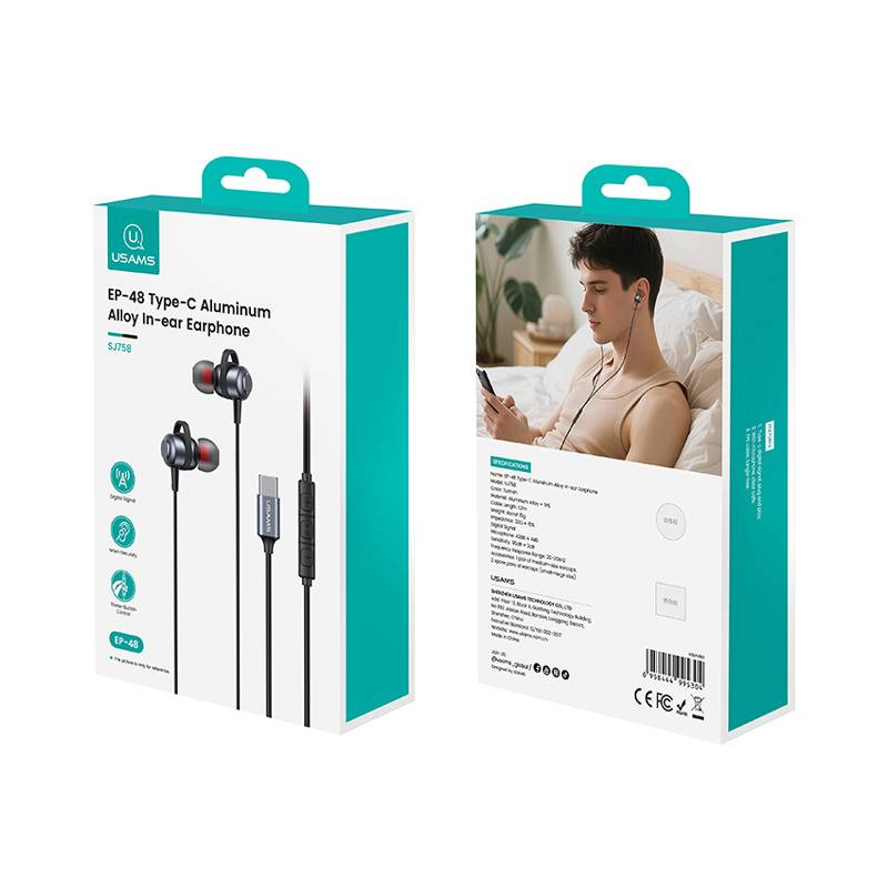 USAMS earphones με μικρόφωνο US-SJ758, USB-C σύνδεση, μεταλλικά, 1.2m, γκρι – φωτογραφία 6