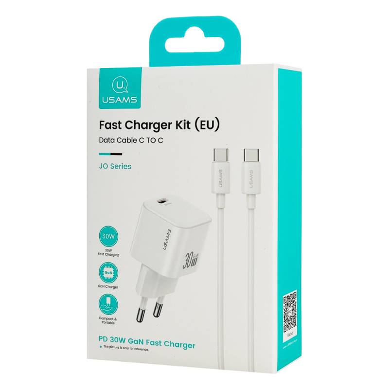 USAMS φορτιστής τοίχου CC262 με καλώδιο USB-C, 30W, GaN, λευκός – φωτογραφία 2