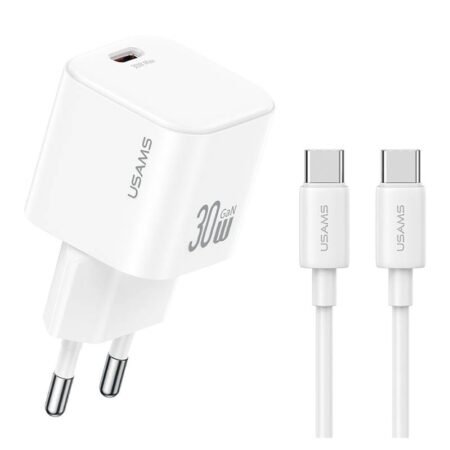 USAMS φορτιστής τοίχου CC262 με καλώδιο USB-C, 30W, GaN, λευκός