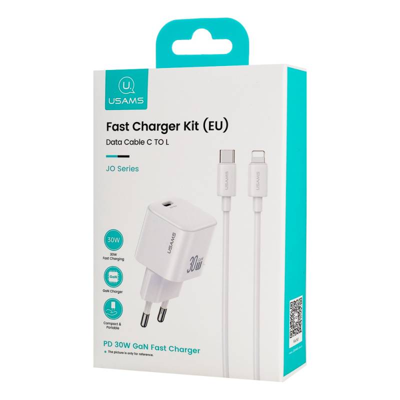 USAMS φορτιστής τοίχου CC262 με καλώδιο Lightning, 30W, GaN, λευκός – φωτογραφία 2