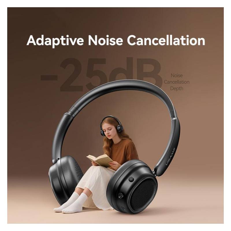 USAMS headphones SR01, ασύρματα, ANC, Φ40mm, 350mAh, μαύρα – φωτογραφία 2