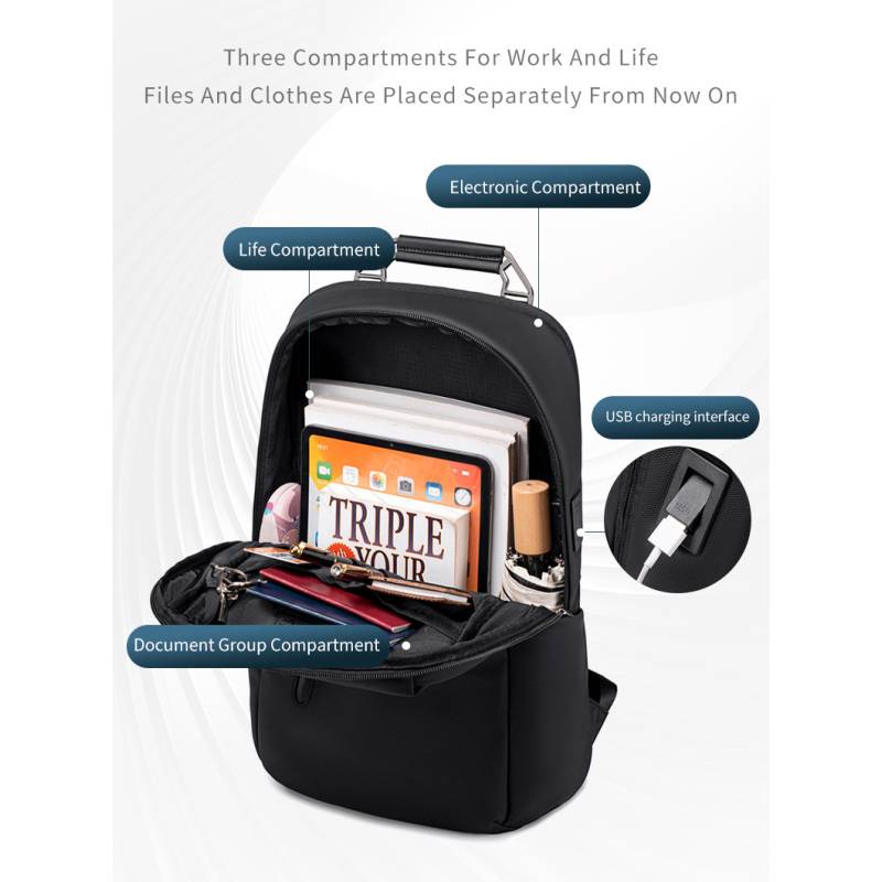 Arctic Hunter τσάντα πλάτης B00915 με θήκη laptop 15.6", USB, 20L, μαύρη – φωτογραφία 3