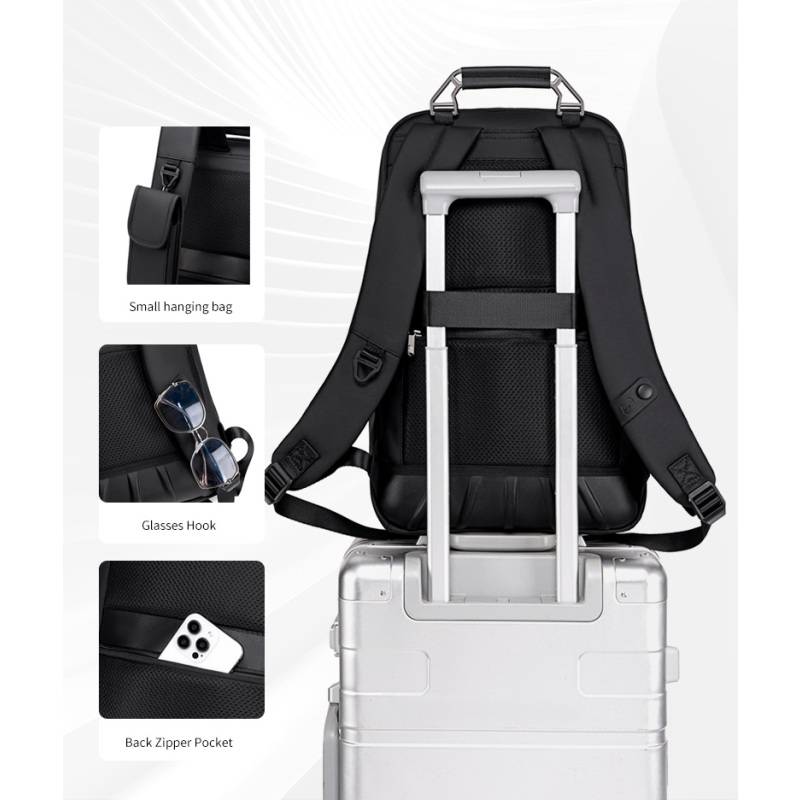 Arctic Hunter τσάντα πλάτης B00915 με θήκη laptop 15.6", USB, 20L, μαύρη – φωτογραφία 6