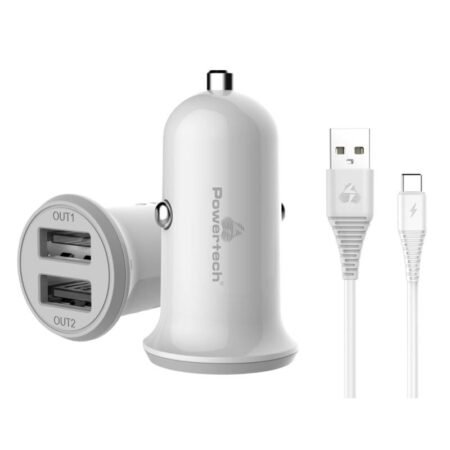 POWERTECH Φορτιστής αυτοκινήτου & καλώδιο Type-C PT-773, 2x USB, 3.4A