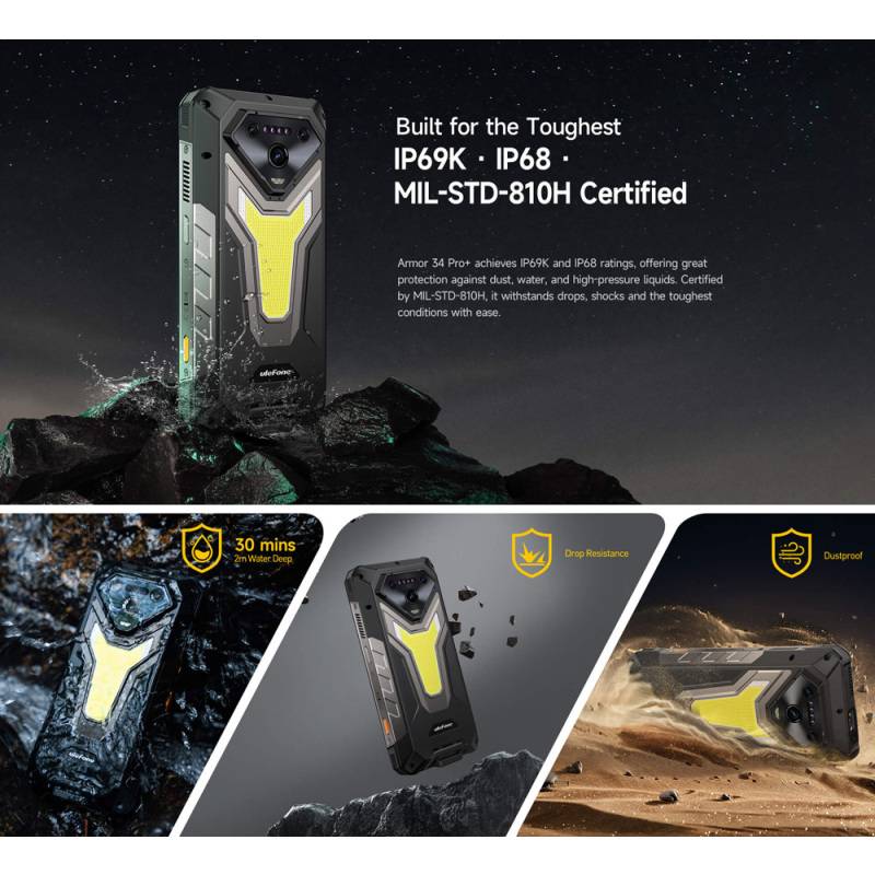 Ulefone smartphone Armor 34 Pro Plus με βιντεοπροβολέα, 6.95", 5G, 16/512GB, 25500mAh, IP68/IP69K/MIL-STD-810H, μαύρο – φωτογραφία 4