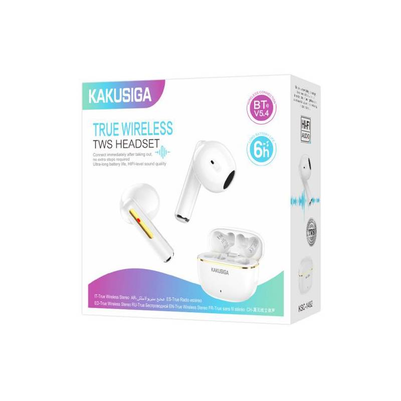Kakusiga earphones με θήκη φόρτισης KSC-1482, True Wireless, 15mm, 35/300mAh, λευκά – φωτογραφία 2