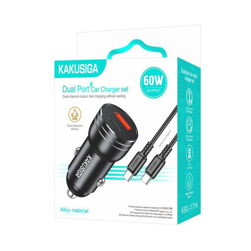 Kakusiga φορτιστής αυτοκινήτου KSC-1714 με καλώδιο USB-C, USB/USB-C, 60W, μαύρος – φωτογραφία 3