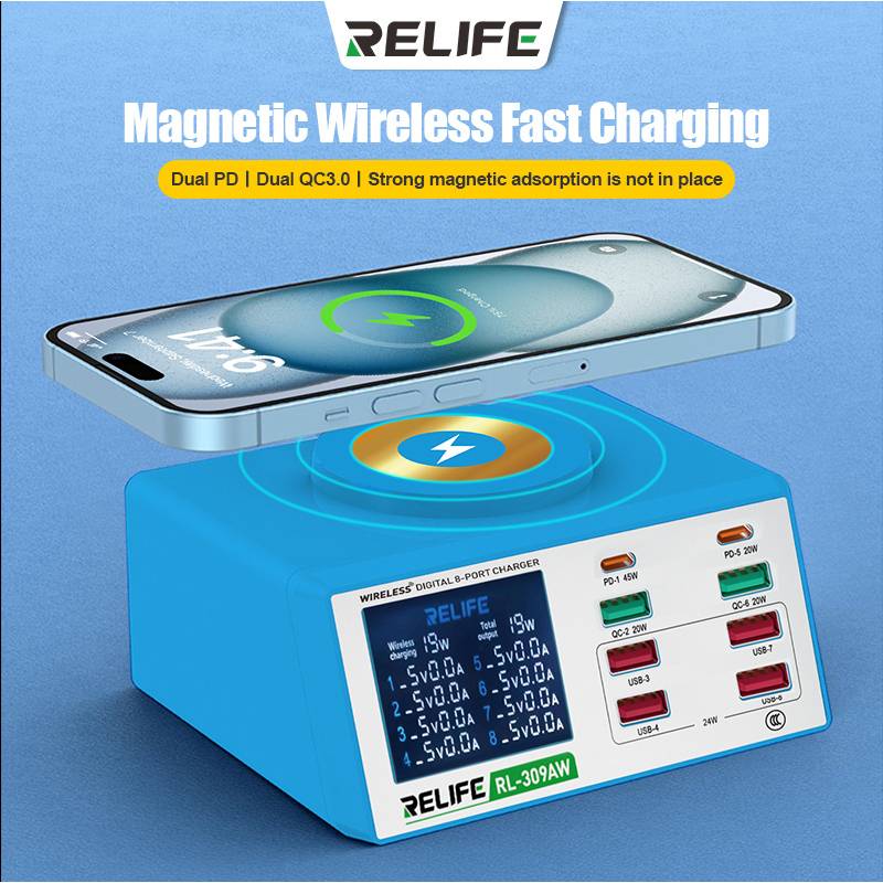 Relife σταθμός φόρτισης RL-309AW, 6x USB/2x USB-C/wireless, 100W, λευκός – φωτογραφία 2