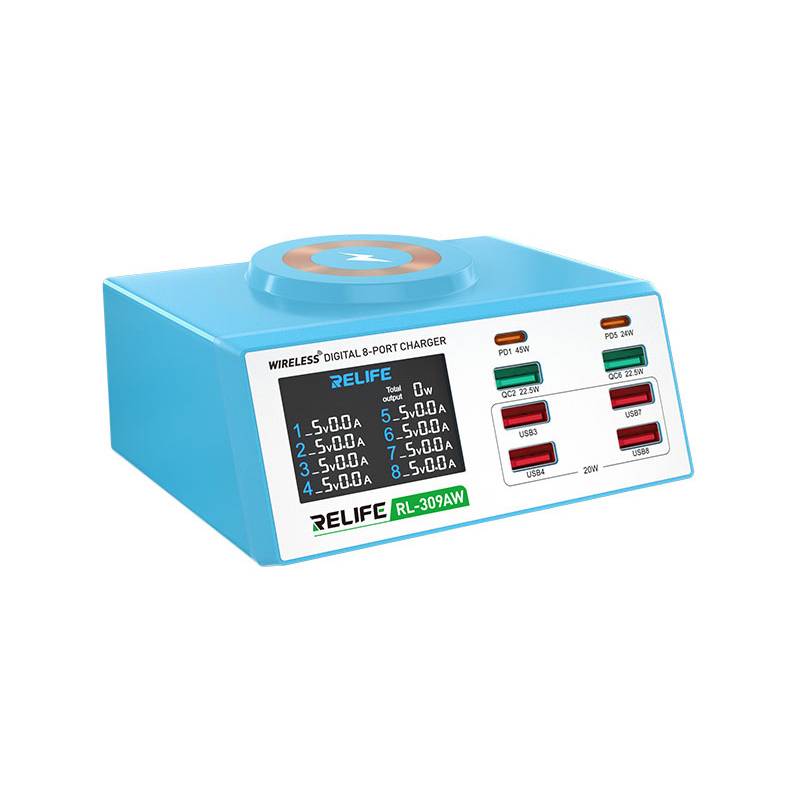 Relife σταθμός φόρτισης RL-309AW, 6x USB/2x USB-C/wireless, 100W, λευκός Relife σταθμός φόρτισης RL-309AW, 6x USB/2x USB-C/wireless, 100W, λευκός