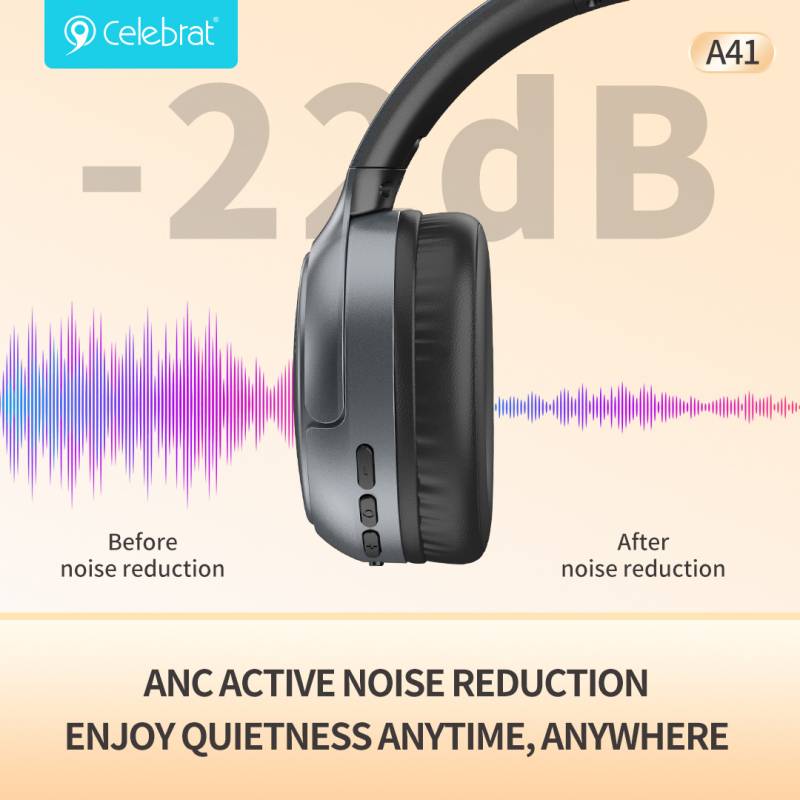 Celebrat headphones A41, ασύρματα & ενσύρματα, 40mm, 400mAh, ANC, μαύρα – φωτογραφία 2