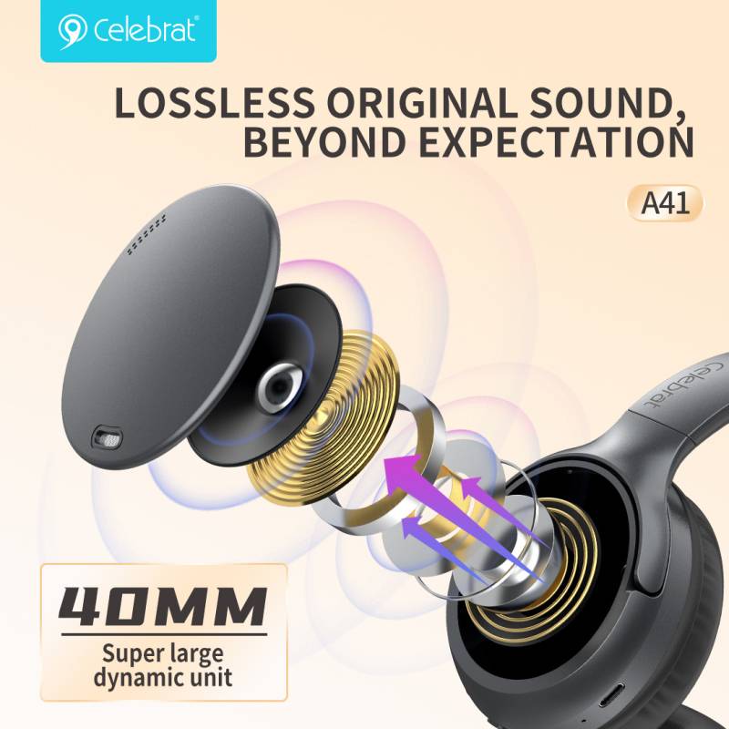 Celebrat headphones A41, ασύρματα & ενσύρματα, 40mm, 400mAh, ANC, μαύρα – φωτογραφία 3