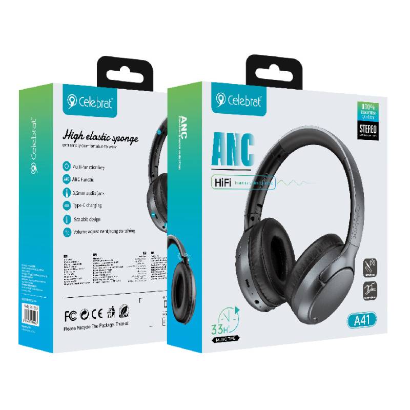 Celebrat headphones A41, ασύρματα & ενσύρματα, 40mm, 400mAh, ANC, μαύρα – φωτογραφία 6