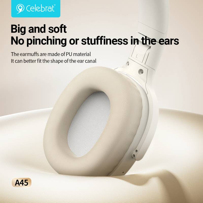 Celebrat headphones A45, ασύρματα & ενσύρματα, micro SD, 40mm, 250mAh, μαύρα – φωτογραφία 4