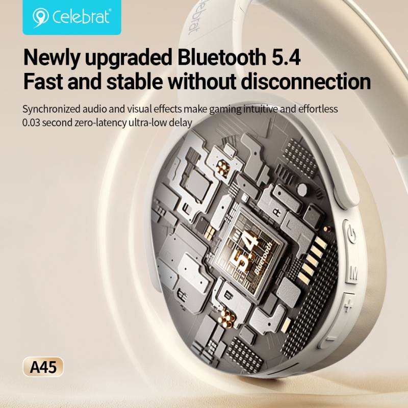 Celebrat headphones A45, ασύρματα & ενσύρματα, micro SD, 40mm, 250mAh, μαύρα – φωτογραφία 5