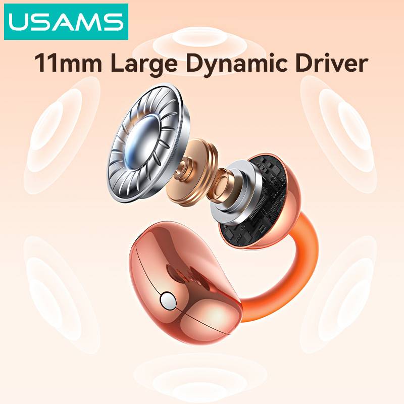 USAMS earphones με θήκη φόρτισης Echo R03, OWS, Φ11mm, 40/300mAh, μπλε – φωτογραφία 4