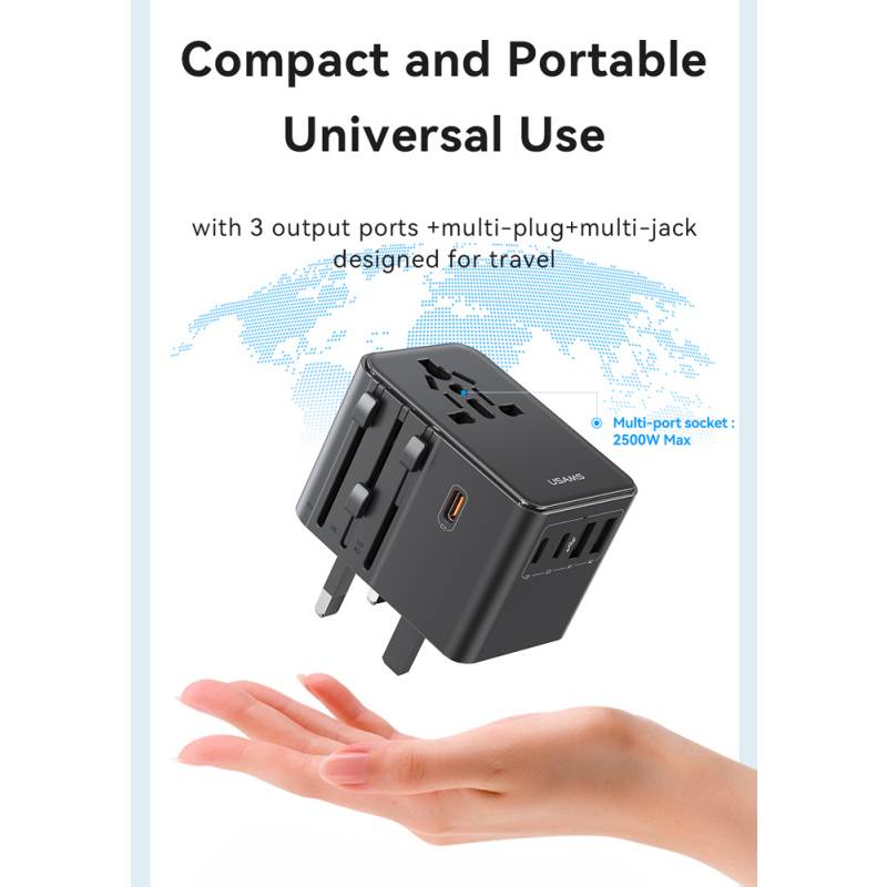 USAMS φορτιστής/αντάπτορας πρίζας CC310, 2x USB & 3x USB-C, universal, 70W, μαύρος – φωτογραφία 2