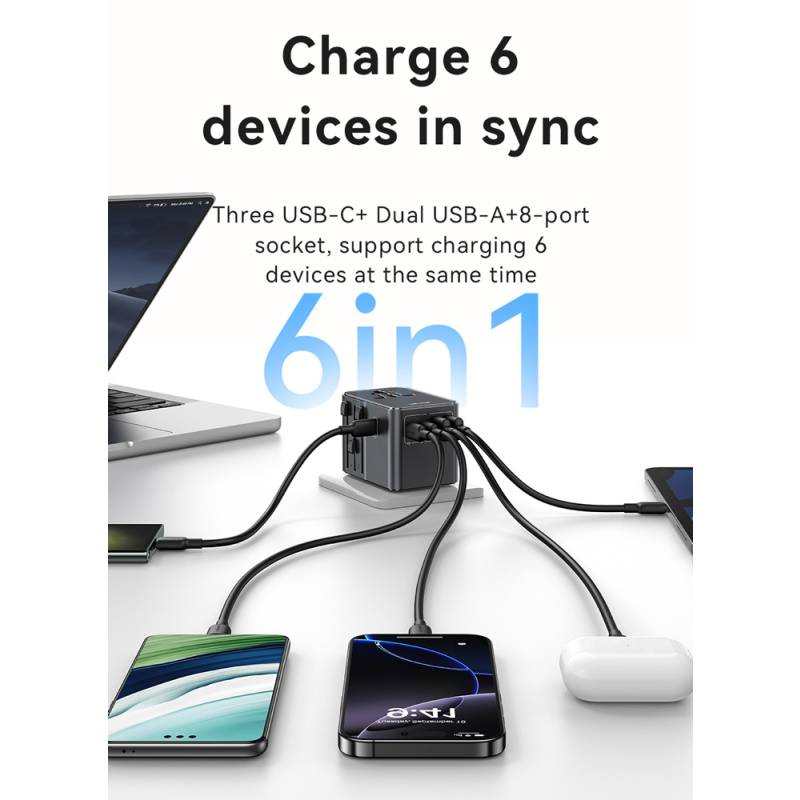 USAMS φορτιστής/αντάπτορας πρίζας CC310, 2x USB & 3x USB-C, universal, 70W, μαύρος – φωτογραφία 3