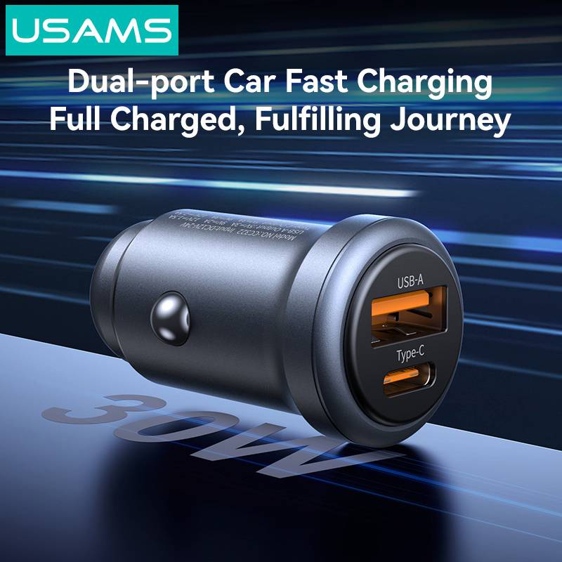 USAMS φορτιστής αυτοκινήτου CC322, USB & USB-C, 30W, πορτοκαλί – φωτογραφία 3
