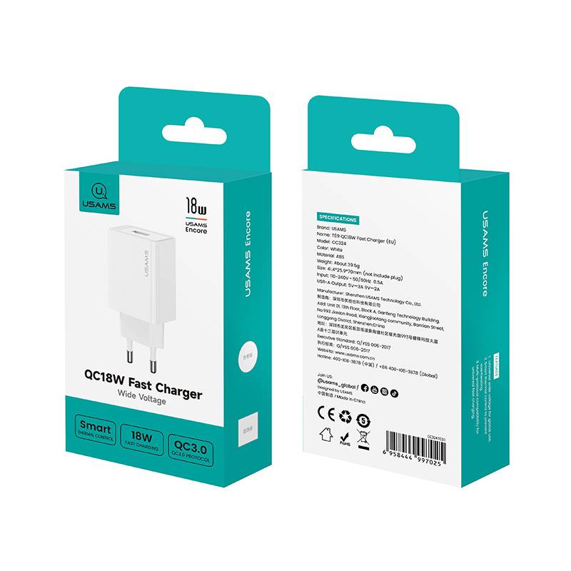 USAMS φορτιστής τοίχου CC324, USB, 18W, λευκός – φωτογραφία 6
