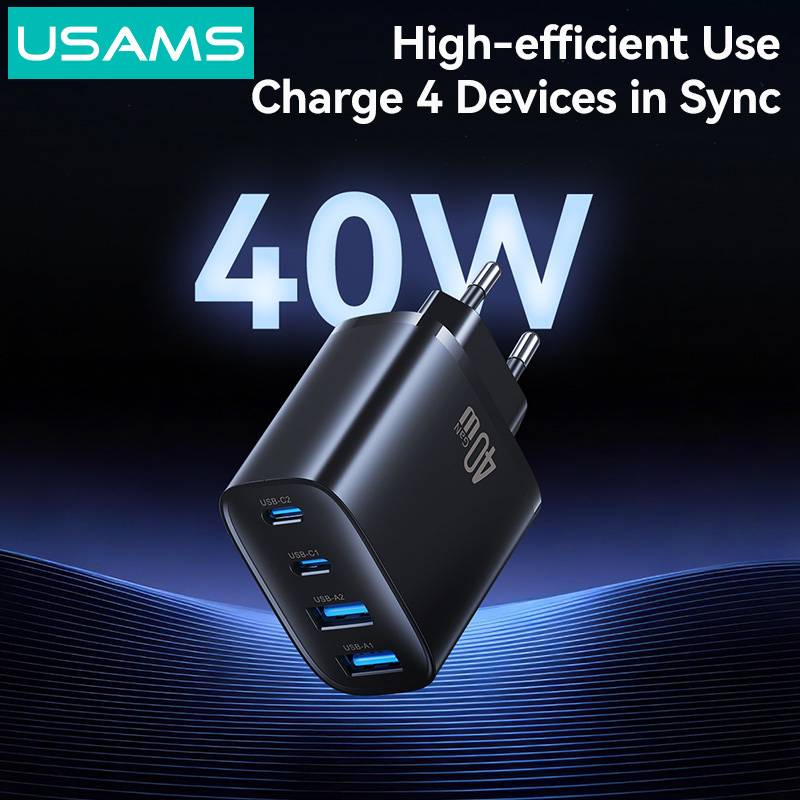 USAMS φορτιστής τοίχου CC330, 2x USB & 2x USB-C, 40W, GaN, μαύρος – φωτογραφία 3