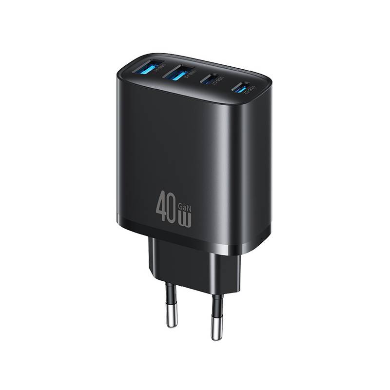 USAMS φορτιστής τοίχου CC330, 2x USB & 2x USB-C, 40W, GaN, μαύρος USAMS φορτιστής τοίχου CC330, 2x USB & 2x USB-C, 40W, GaN, μαύρος