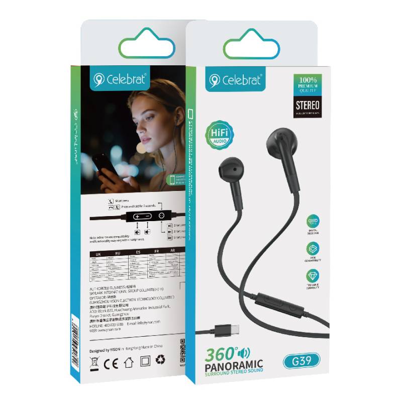 Celebrat earphones με μικρόφωνο G39, USB-C σύνδεση, 14mm, 1.2m, μαύρα – φωτογραφία 6