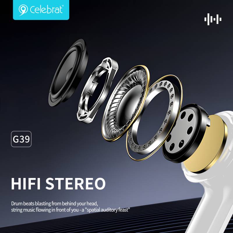 Celebrat earphones με μικρόφωνο G39, USB-C σύνδεση, 14mm, 1.2m, λευκά – φωτογραφία 4