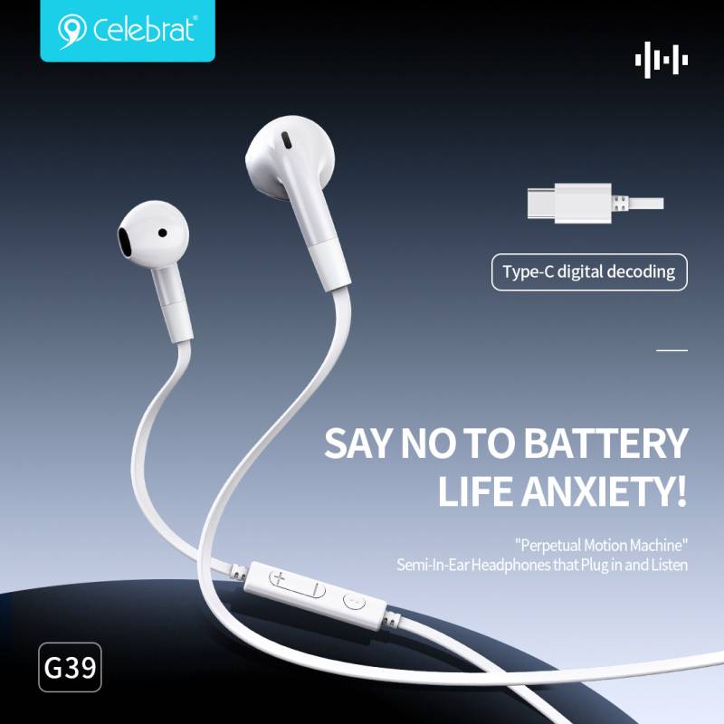 Celebrat earphones με μικρόφωνο G39, USB-C σύνδεση, 14mm, 1.2m, λευκά – φωτογραφία 5