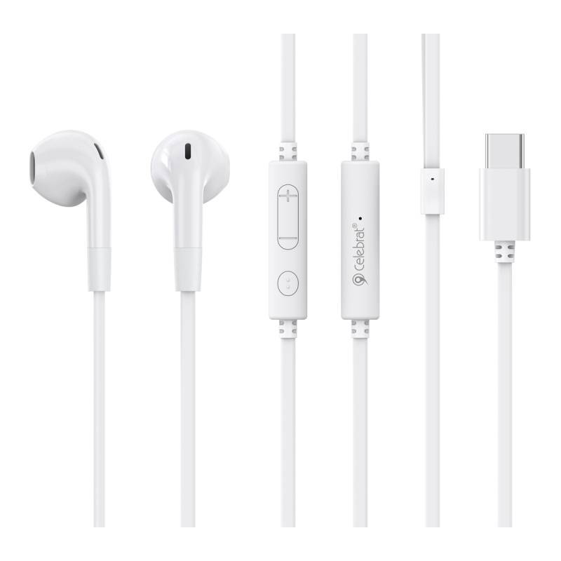 Celebrat earphones με μικρόφωνο G39, USB-C σύνδεση, 14mm, 1.2m, λευκά