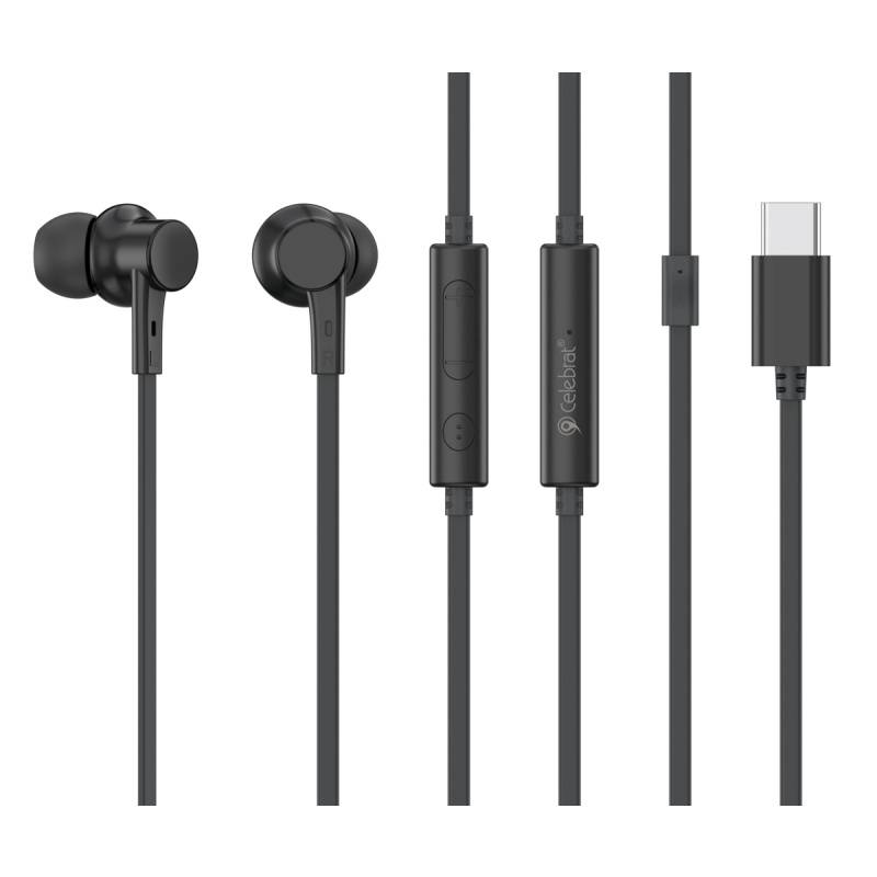 Celebrat earphones με μικρόφωνο G40, USB-C σύνδεση, 10mm, 1.2m, μαύρα